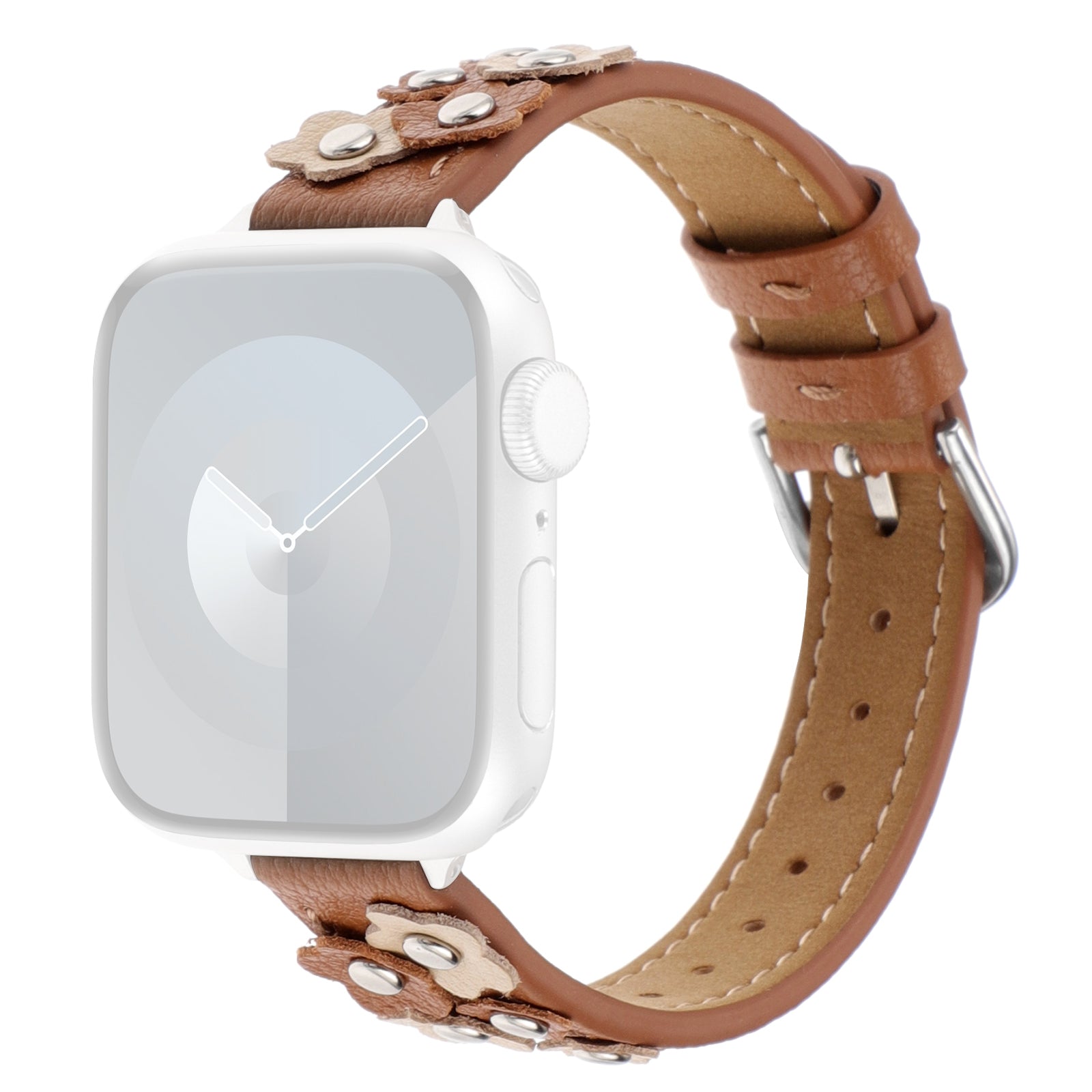 For Apple Watch Series 9 8 7 41mm / 6 5 4 SE (2022) SE (2023) SE 40mm / 3 2 1 38mm PU Watch Strap with Flower Rivets - Apricot For Apple Watch Series 9 8 7 41mm / 6 5 4 SE (2022) SE (2023) SE 40mm / 3 2 1 38mm PU Watch Strap with Flower Rivets - Apricot